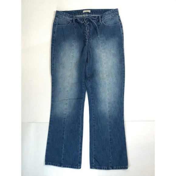 NWT Ulla Johnson Alex Mid-Rise Lace-Up Medium Wash Flared Leg Jeans Size 8 - Picture 2 of 6